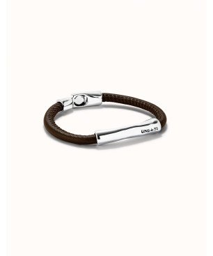 Pulsera UNOde50 Ser Natural - Cuero Marrón con Detalle de Acero Bañado en Plata de Ley - TALLA L | PUL2462MARMTL0L