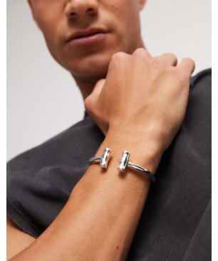 Pulsera Rígida UNOde50 Ser Natural - Acero Bañado en Plata de Ley - Detalles de Tubos - TALLA L | PUL2443MTL0000L