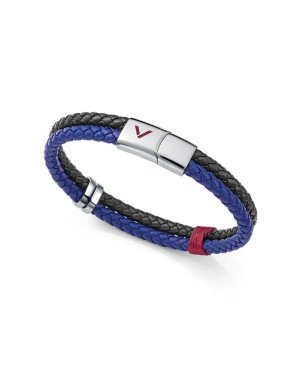 Pulsera VICEROY Para Hombre - Doble Trenza de Piel Azul y Negro con Detalles de Acero | 75426P01013