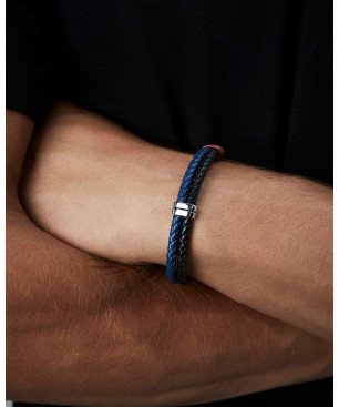 Pulsera VICEROY Para Hombre - Doble Trenza de Piel Azul y Negro con Detalles de Acero | 75426P01013