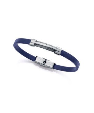 Pulsera VICEROY Para Hombre - Piel Azul con Detalle Placa Central de Acero | 75402P01013