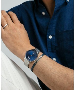 Pulsera VICEROY Para Hombre - Piel Azul con Detalle Placa Central de Acero | 75402P01013