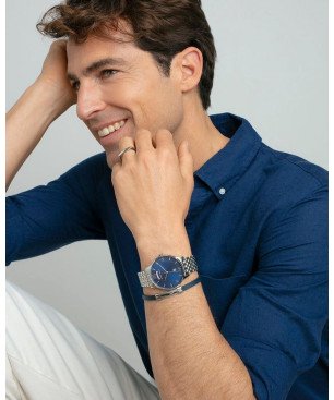 Pulsera VICEROY Para Hombre - Piel Azul con Detalle Placa Central de Acero | 75402P01013