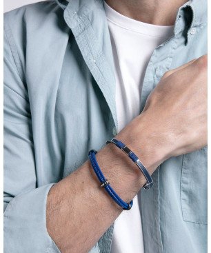 Pulsera VICEROY Magnum Para Hombre - Silicona Azul con Piel Trenzada Azul y Negra - Detalles de Acero | 14128P01013