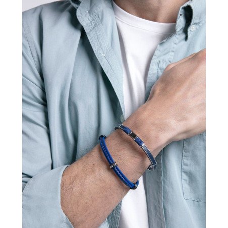 Pulsera VICEROY Magnum Para Hombre - Silicona Azul con Piel Trenzada Azul y Negra - Detalles de Acero | 14128P01013