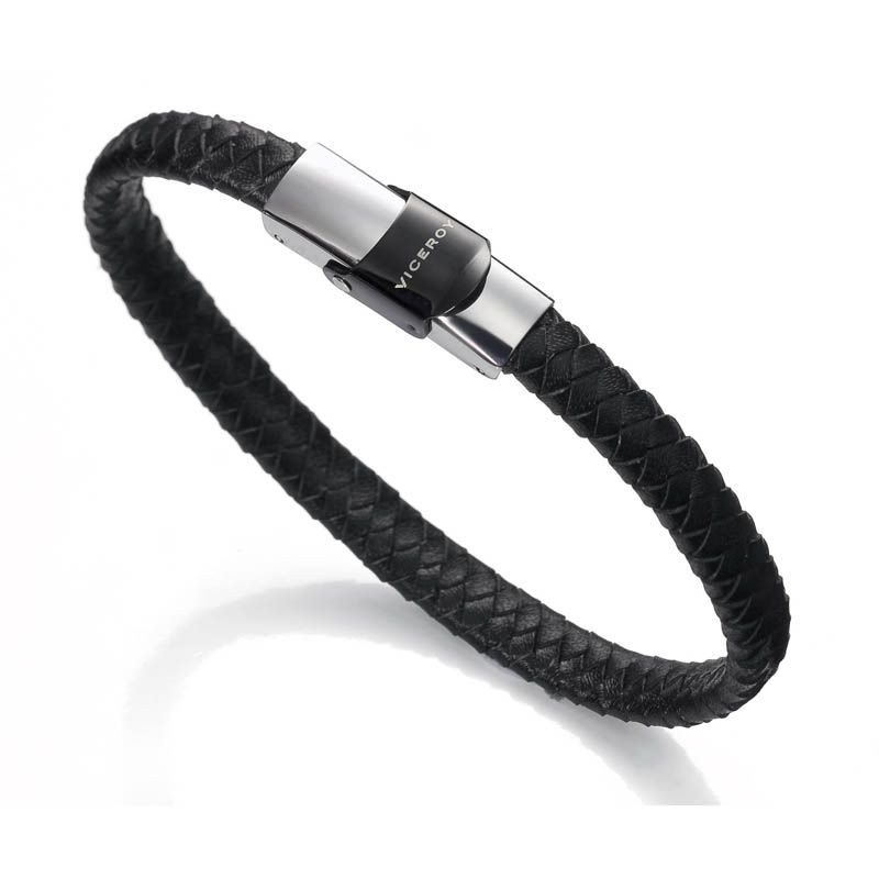 Pulsera VICEROY Para Hombre - Piel Negra con Cierre de Acero Plateado e IP Negro | 6097P09010