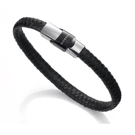 Pulsera VICEROY Para Hombre - Piel Negra con Cierre de Acero Plateado e IP Negro | 6097P09010