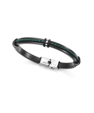 Pulsera VICEROY Magnum Para Hombre - Silicona Negra con Piel Trenzada Verde y Negra - Detalles de Acero | 14128P01010