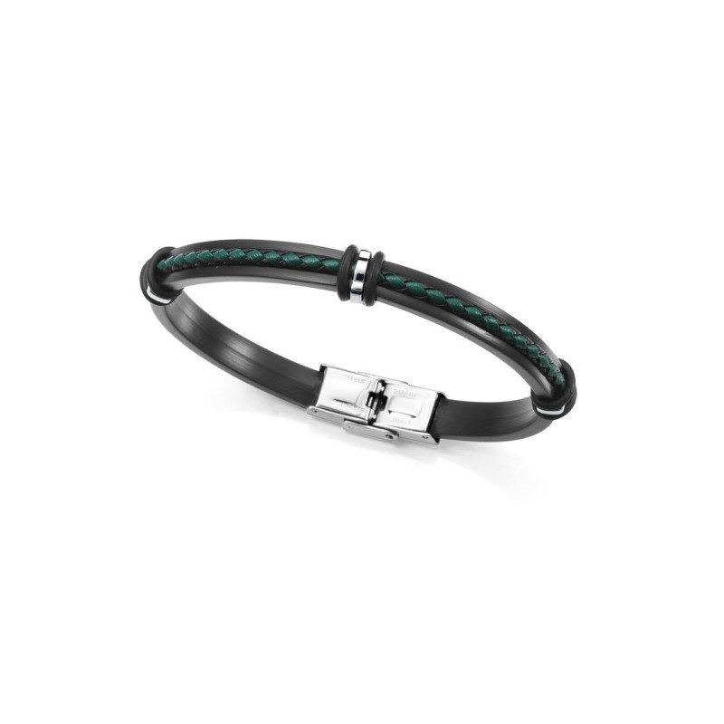 Pulsera VICEROY Magnum Para Hombre - Silicona Negra con Piel Trenzada Verde y Negra - Detalles de Acero | 14128P01010