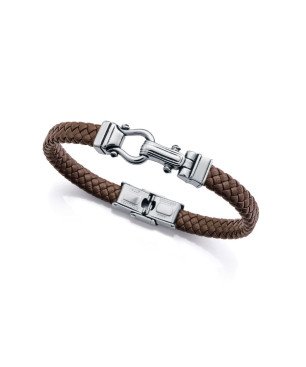 Pulsera VICEROY Para Hombre - Piel Trenzada Marrón con Detalle Central de Acero | 14300P01011