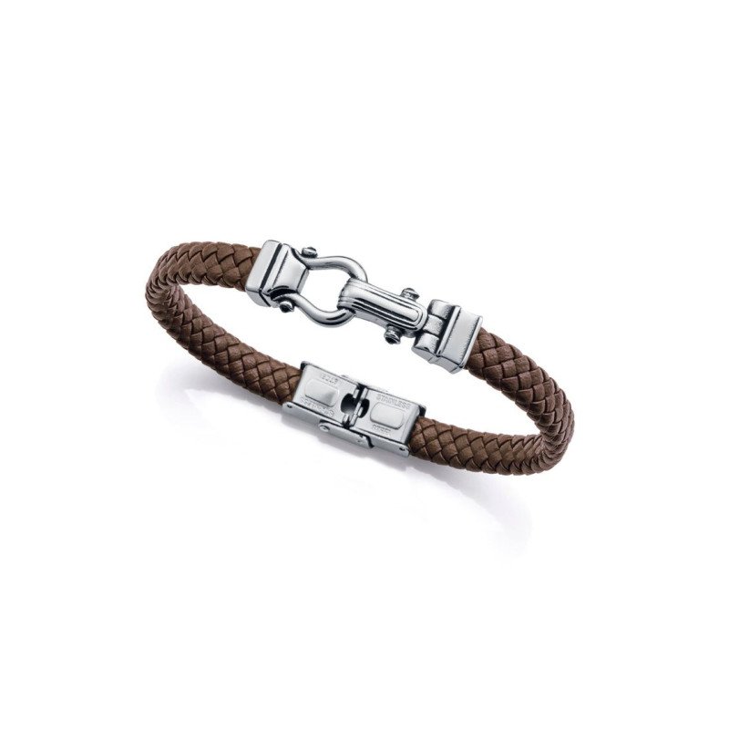Pulsera VICEROY Para Hombre - Piel Trenzada Marrón con Detalle Central de Acero | 14300P01011 Pulsera VICEROY Para Hombre - Piel Trenzada Marrón con Detalle Central de Acero | 14300P01011