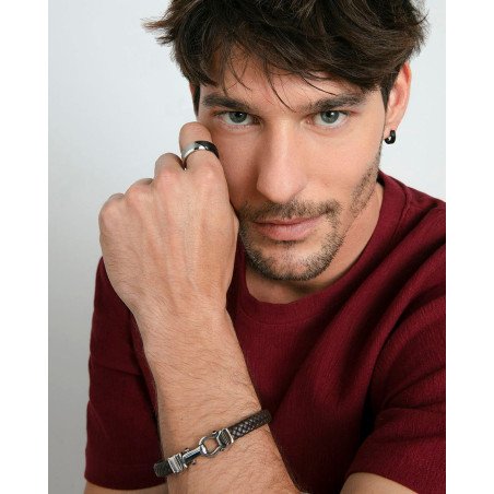 Pulsera VICEROY Para Hombre - Piel Trenzada Marrón con Detalle Central de Acero | 14300P01011
