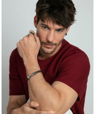 Pulsera VICEROY Para Hombre - Piel Trenzada Marrón con Detalle Central de Acero | 14300P01011