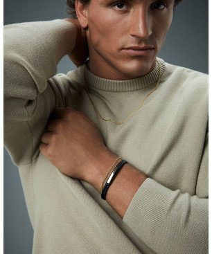 Pulsera VICEROY Para Hombre - Acero Bicolor IP Dorado con Placa Central y Piel Trenzada Negra | 14332P01012