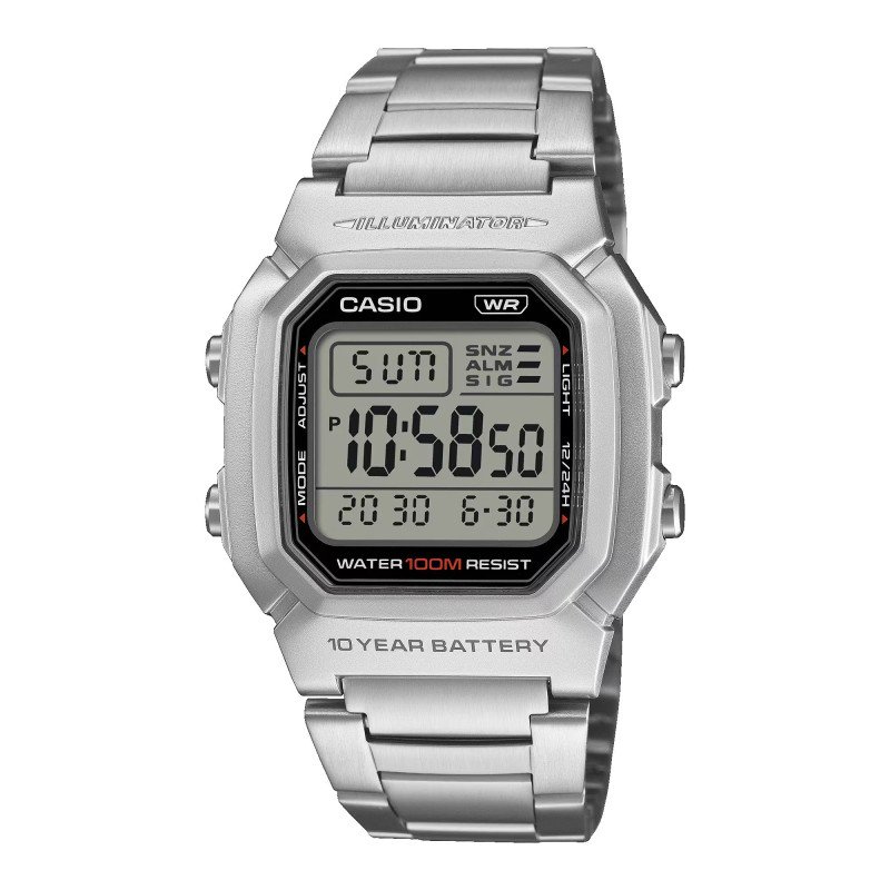 Reloj Casio digital Metalizado 10 años batería Sumergible 100M W-800HD-1AVEF