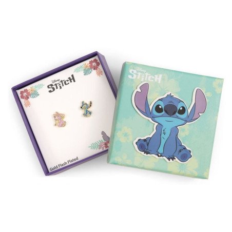Pendientes Disney Angel & Stitch Bronce Dorado Originales Cierre Presión BC0003P