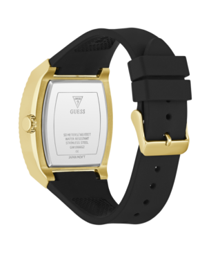 Reloj GUESS Phoenix Hombre - Brazalete de Silicona Negra - Esfera Dorada Champagne con León | 5 ATM | GW1066G2