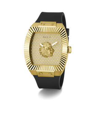 Reloj GUESS Phoenix Hombre - Brazalete de Silicona Negra - Esfera Dorada Champagne con León | 5 ATM | GW1066G2