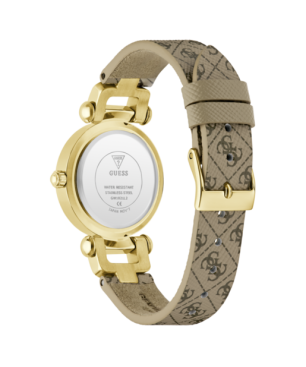 Reloj GUESS Ginger Mujer - Brazalete de Piel Marrón Estampado - Caja y Esfera de Acero Dorado Champagne | 3 ATM | GW1021L2