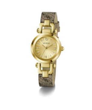 Reloj GUESS Ginger Mujer - Brazalete de Piel Marrón Estampado - Caja y Esfera de Acero Dorado Champagne | 3 ATM | GW1021L2