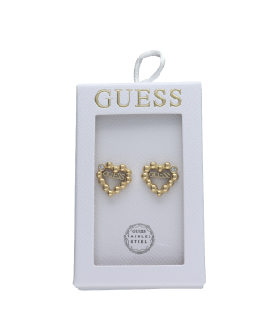 Pendientes GUESS Mujer TOC-HEART BUBBLES Corazón Dorado Acero Inoxidable Logotipo Grabado Cristales Brillantes JOBE06002JWYGT-U
