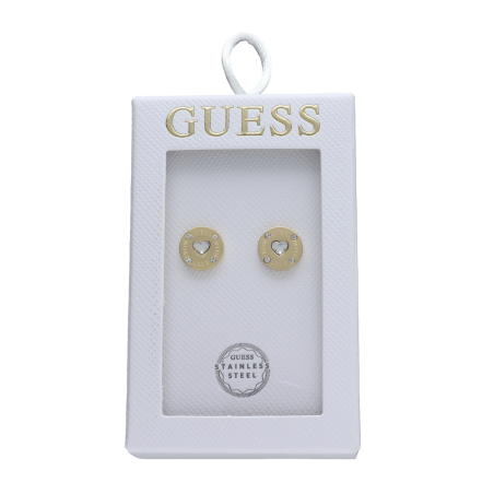 Pendientes GUESS Mujer TOC-CRYSTAL HEART Círculo Dorado Acero Inoxidable Cristal Corazón Grabado JOBE06003JWYGT-U