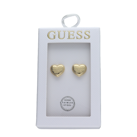 Pendientes GUESS Mujer TOC-HEART Corazón Dorado Acero Inoxidable Logotipo Grabado Los Angeles JOBE06004JWYGT-U