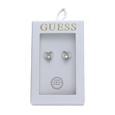 Pendientes GUESS Mujer TOC-HEART & CRYSTAL Corazón Plateado Acero Inoxidable Texturizado Cristal Solitario JOBE06005JWRHT-U