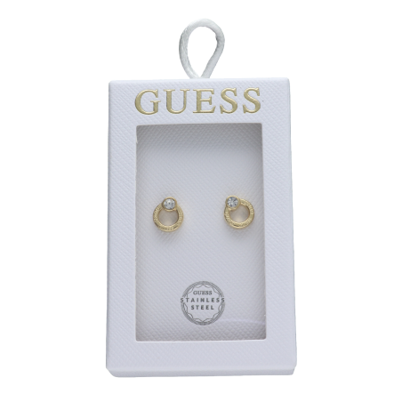Pendientes GUESS Mujer TOC-CIRCLE Círculo Dorado Acero Inoxidable con Logotipo y Circonita - JOBE06011JWYGT-U