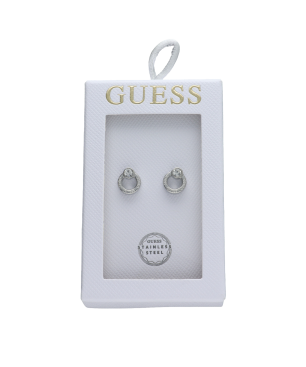 Pendientes GUESS Mujer TOC-CIRCLE Círculo Plateado Acero Inoxidable con Logotipo y Circonita - JOBE06011JWRHT-U