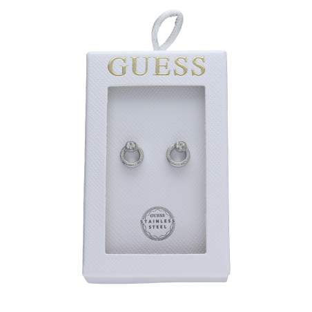Pendientes GUESS Mujer TOC-CIRCLE Círculo Plateado Acero Inoxidable con Logotipo y Circonita - JOBE06011JWRHT-U