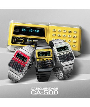 Reloj CASIO Unisex - Calculadora Vintage 70s - Rojo/Negro con Correa de Acero - CA-500WE-4BEF