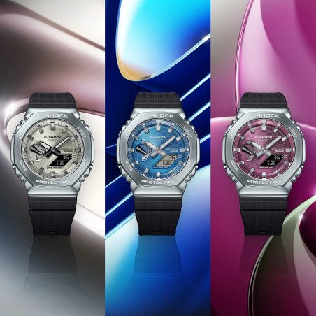 Reloj G-SHOCK Unisex – Metal Premium, Bluetooth® y Tough Solar | 20 BAR | Correa Bio-Resina y Esfera Rosa – GBM-2100A-4BER