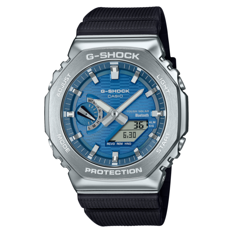 Reloj G-SHOCK Unisex – Metal Premium, Bluetooth® y Tough Solar | 20 BAR | Correa Bio-Resina y Esfera Azul – GBM-2100A-2BER