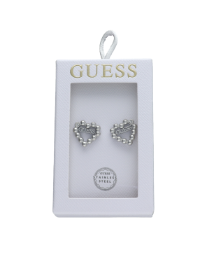 Pendientes GUESS Mujer TOC-HEART BUBBLES Círculo Plateado Acero Inoxidable Corazón de Cristal Grabado JOBE06002JWRHT-U