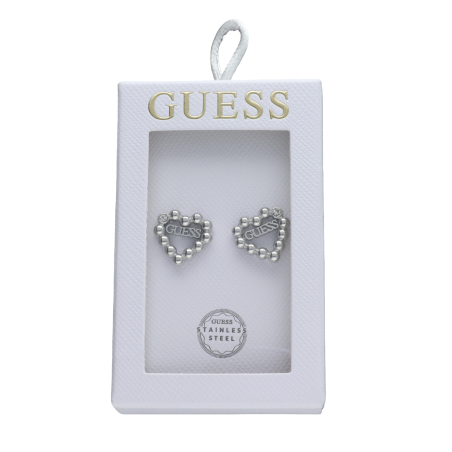 Pendientes GUESS Mujer TOC-HEART BUBBLES Círculo Plateado Acero Inoxidable Corazón de Cristal Grabado JOBE06002JWRHT-U