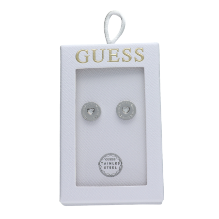 Pendientes GUESS Mujer TOC-CRYSTAL HEART Corazón Calado Plateado Acero Inoxidable Logotipo Grabado JOBE06003JWRHT-U