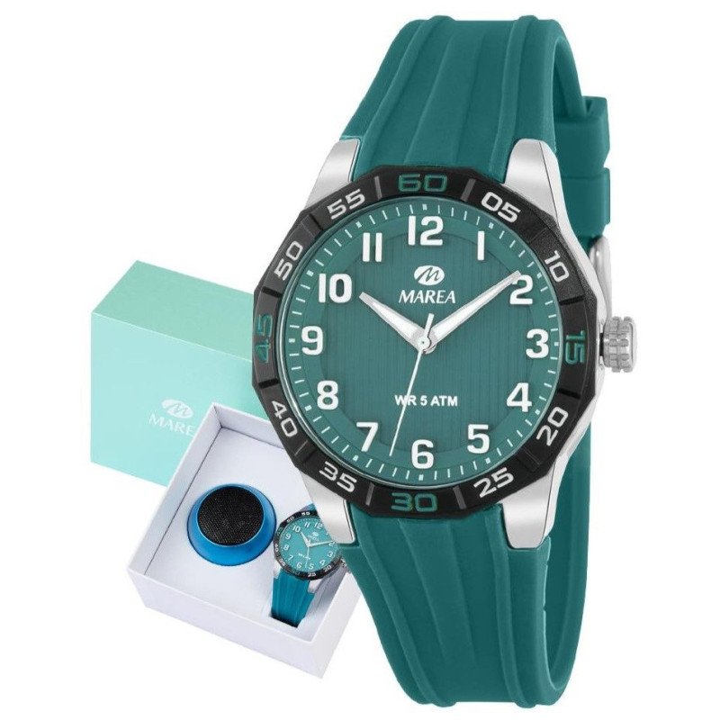 Reloj MAREA Niños - Comunión Analógico Esfera y Correa Turquesa - Caja de Acero - 5 ATM - Altavoz Bluetooth de Regalo - B35384/4 Reloj MAREA Niños - Comunión Analógico Esfera y Correa Turquesa - Caja de Acero - 5 ATM - Altavoz Bluetooth de Regalo - B35384/4