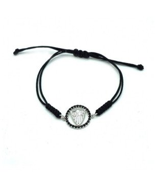 Pulsera SEVILLA F.C. de Plata con Escudo en Relieve y Circonitas Negras Macramé Ajustable CJ2033A
