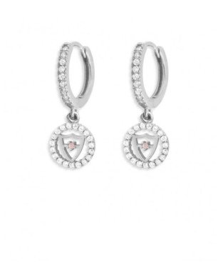 Pendientes SEVILLA F.C. Argollas de Plata con Circonitas Blancas y Colgante Escudo CJ3001A