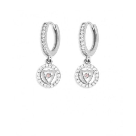 Pendientes SEVILLA F.C. Argollas de Plata con Circonitas Blancas y Colgante Escudo CJ3001A