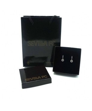Pendientes SEVILLA F.C. Argollas de Plata con Circonitas Blancas y Colgante Escudo CJ3001A
