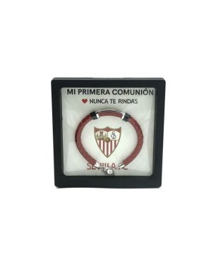 Pulsera SEVILLA F.C. de Cuero Trenzado Rojo con Placa de Acero Grabada CJ5022AT