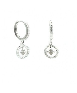 Pendientes REAL BETIS BALOMPIÉ Argollas de Plata con Circonitas Blancas y Colgante Escudo CJ3009A