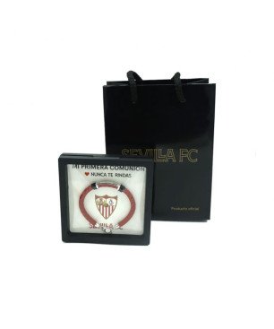 Pulsera SEVILLA F.C. de Cuero Trenzado Rojo con Placa de Acero Grabada CJ5022AT
