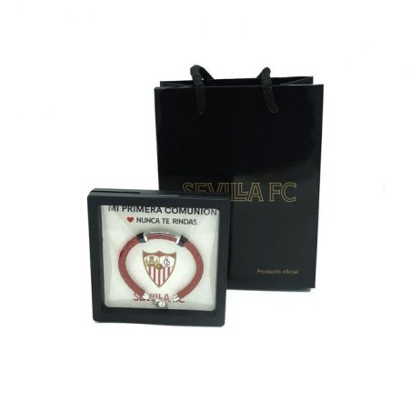 Pulsera SEVILLA F.C. de Cuero Trenzado Rojo con Placa de Acero Grabada CJ5022AT