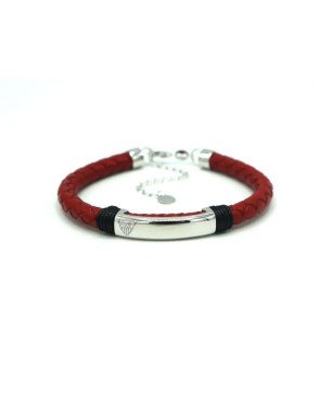 Pulsera SEVILLA F.C. de Cuero Trenzado Rojo con Placa de Acero Grabada CJ5022AT
