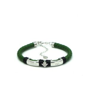Pulsera REAL BETIS BALOMPIÉ de Cuero Trenzado Verde con Escudo y Placas “Te Quiero” e Infinito CJ5040AT