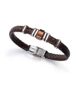 Pulsera VICEROY Magnum Hombre - Acero Bicolor IP Marrón con Piel Trenzada Color Marrón | 21,5 cm | 6132P09011