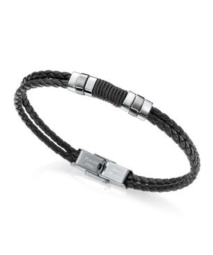 Pulsera VICEROY Air Hombre - Piel Doble Trenzada Color Negro - Detalles de Acero | 21,5 cm | 6456P01010